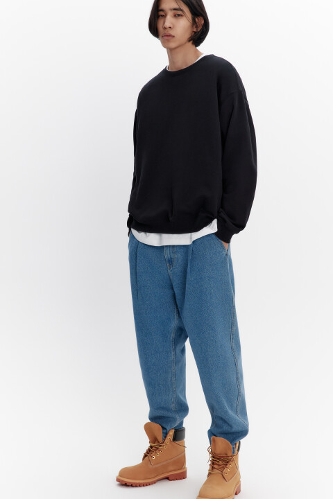 

Джинсы-бананы широкие со складками на поясе, Голубой, Джинсы-бананы широкие со складками на поясе