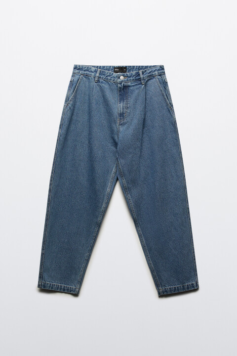 

Джинсы-бананы широкие со складками на поясе, Голубой, Джинсы-бананы широкие со складками на поясе