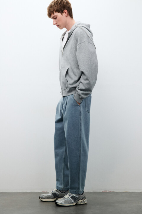 

Джинсы-бананы со складками на поясе, Голубой, Джинсы-бананы со складками на поясе