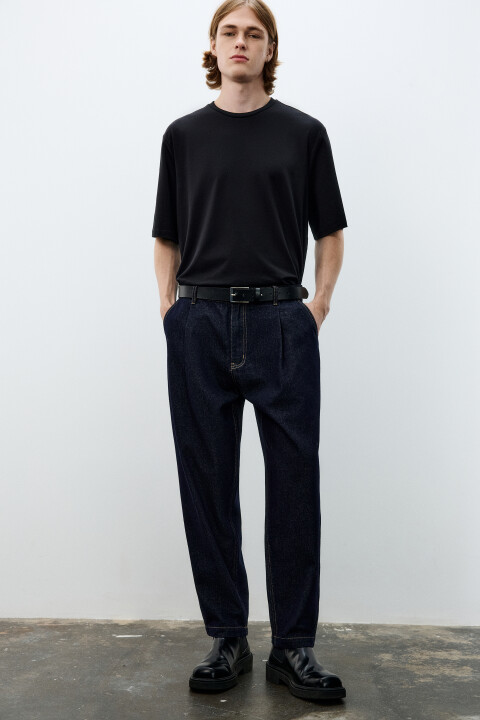 

Джинсы-бананы со складками на поясе, Синий, Джинсы-бананы со складками на поясе