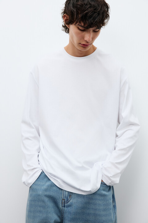 

Лонгслив oversize базовый из хлопка, Белый, Лонгслив oversize базовый из хлопка