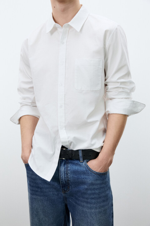 

Рубашка классическая прямая с карманом, Белый, Рубашка классическая прямая с карманом