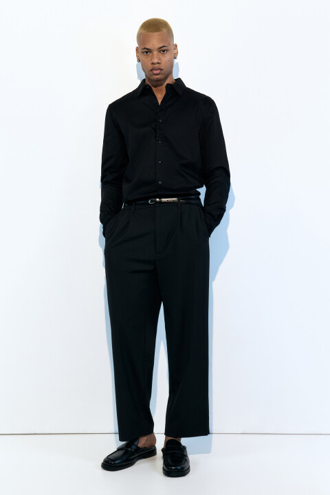 

Рубашка прямая жаккардовая классического кроя, Черный, Рубашка прямая жаккардовая классического кроя