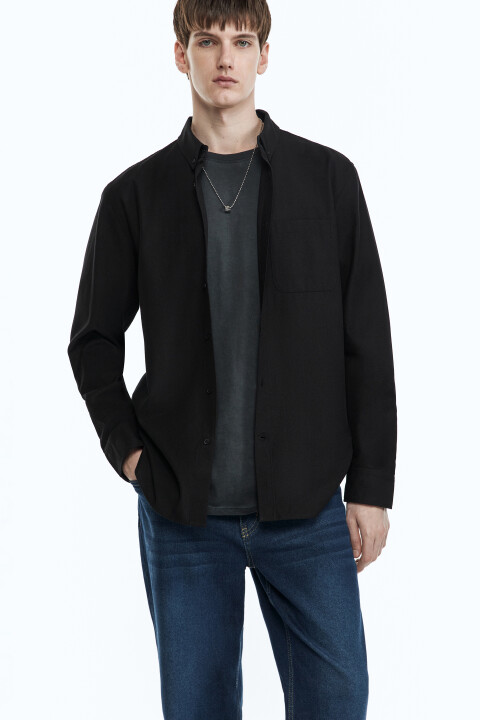 

Рубашка Oxford прямая с нагрудным карманом, Черный, Рубашка Oxford прямая с нагрудным карманом