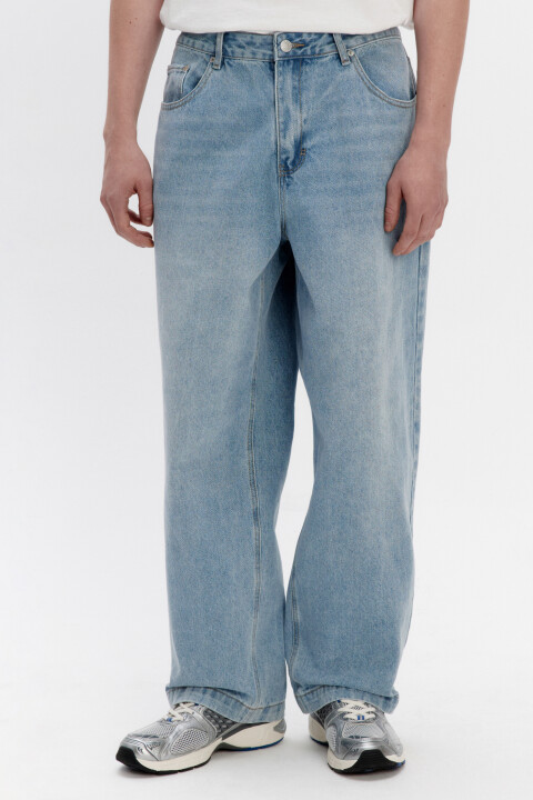 

Джинсы широкие базовые со средней посадкой, Голубой, Джинсы широкие базовые со средней посадкой