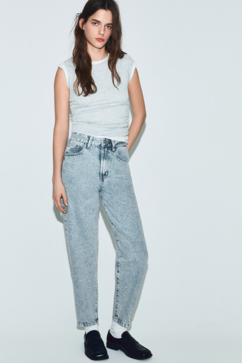 

Джинсы mom fit укороченные, Голубой, Джинсы mom fit укороченные