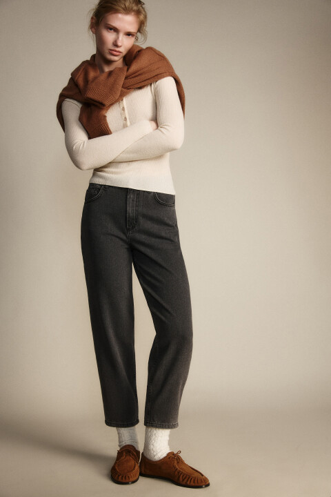 

Джинсы mom fit укороченные с высокой посадкой, Серый, Джинсы mom fit укороченные с высокой посадкой