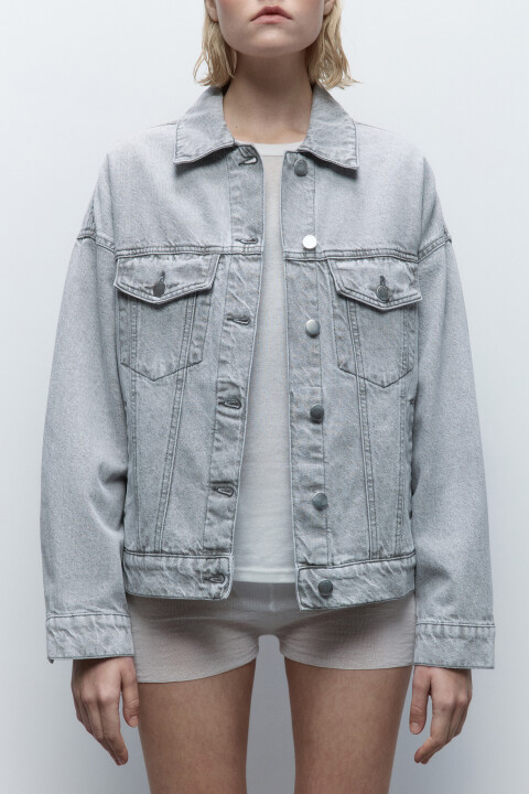 

Куртка oversize джинсовая с карманами, Серый, Куртка oversize джинсовая с карманами