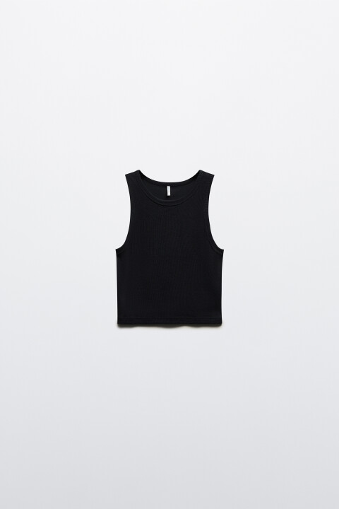 

Топ-майка в рубчик на широких бретелях, Черный, Топ-майка в рубчик на широких бретелях