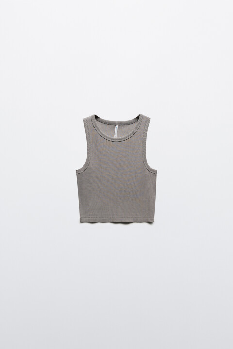 

Топ-майка в рубчик на широких бретелях, Бежевый, Топ-майка в рубчик на широких бретелях