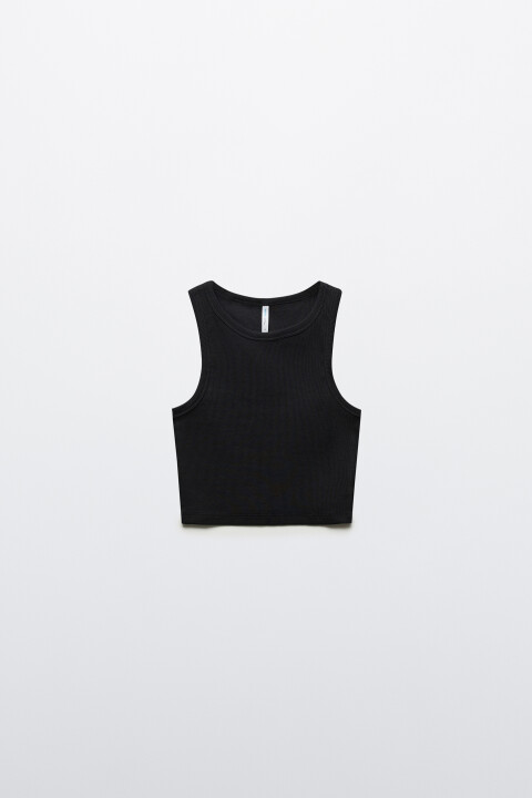 

Топ-майка в рубчик на широких бретелях, Черный, Топ-майка в рубчик на широких бретелях