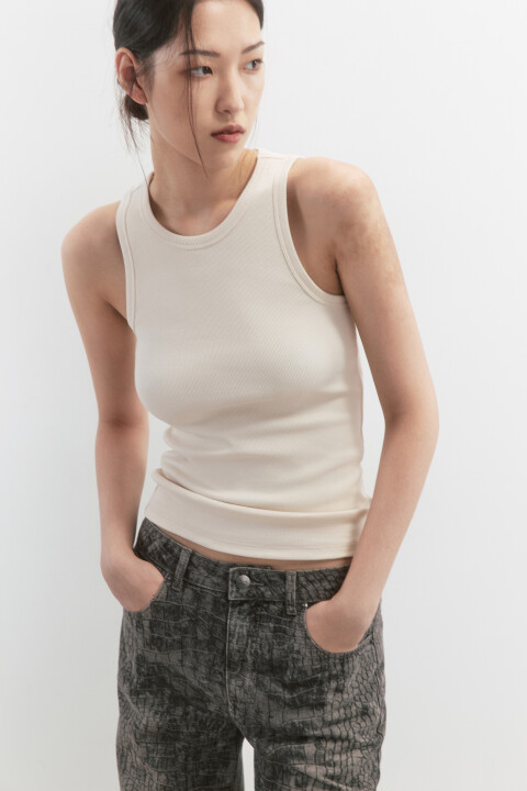 

Майка RIBTOP в рубчик на широких бретелях, Бежевый, Майка RIBTOP в рубчик на широких бретелях