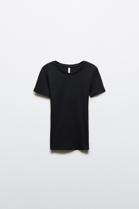 

Футболка базовая облегающая в рубчик, Черный, Футболка базовая облегающая в рубчик