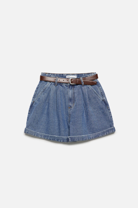 

Шорты джинсовые с высокой посадкой и ремнем, Голубой, Шорты джинсовые с высокой посадкой и ремнем