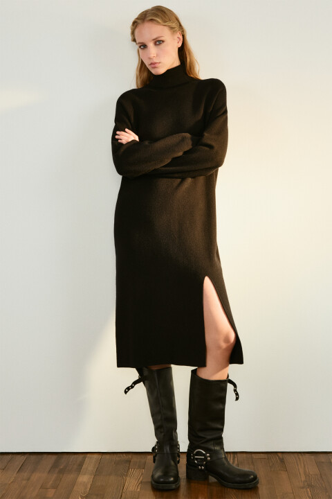 

Платье-свитер миди с разрезом, Молочный, Платье-свитер миди с разрезом