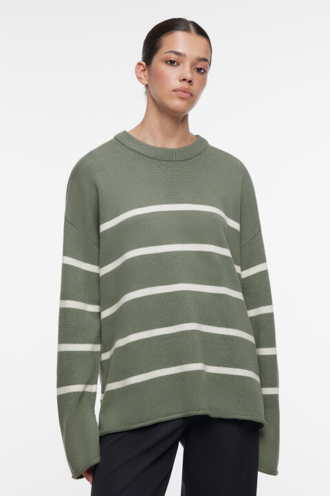 

Джемпер oversize вязаный хлопковый в полоску, Зеленый, Джемпер oversize вязаный хлопковый в полоску