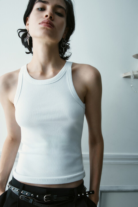 

Майка базовая облегающая в рубчик, Белый, Майка базовая облегающая в рубчик