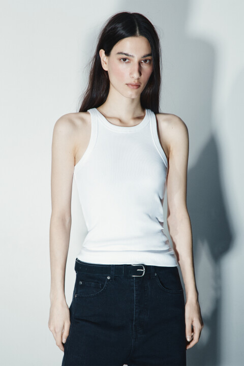 

Майка базовая облегающая в рубчик, Белый, Майка базовая облегающая в рубчик