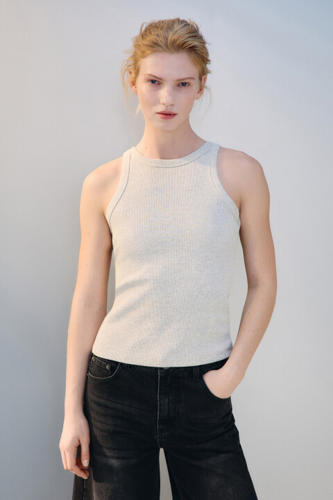 

Майка базовая облегающая в рубчик, Серый, Майка базовая облегающая в рубчик