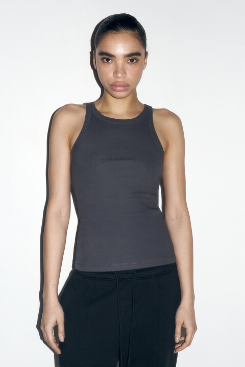 

Майка облегающая в рубчик, Серый, Майка облегающая в рубчик