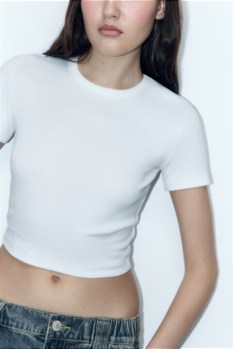 

Топ-футболка хлопковый облегающий, Белый, Топ-футболка хлопковый облегающий