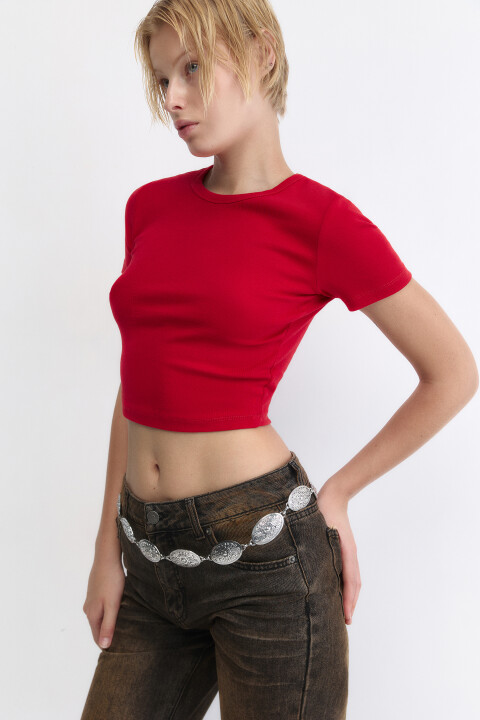 

Топ-футболка хлопковый облегающий, Красный, Топ-футболка хлопковый облегающий