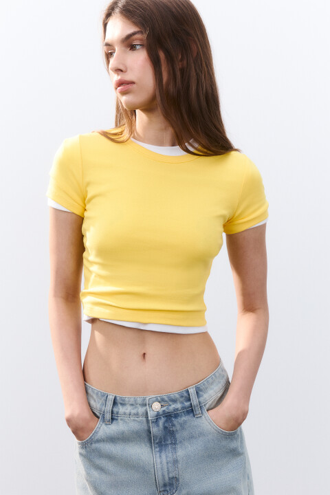 

Футболка-топ базовая укороченная, Желтый, Футболка-топ базовая укороченная