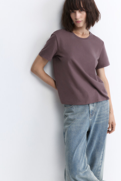 

Футболка прямая базовая из хлопка, Бежевый, Футболка прямая базовая из хлопка