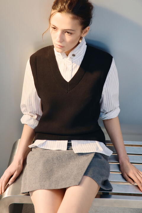 

Жилет из вязаного трикотажа, Бежевый, Жилет из вязаного трикотажа