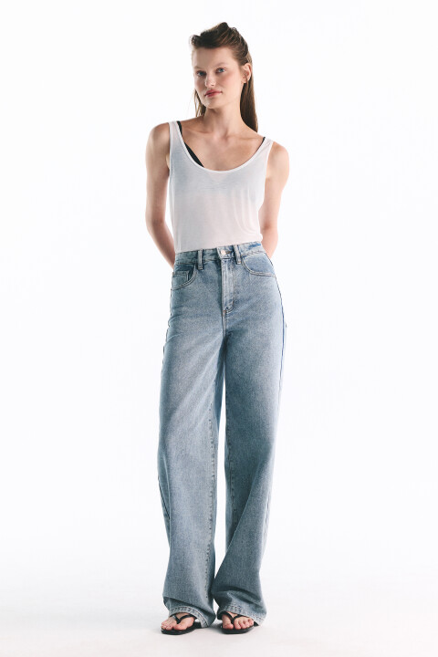 

Джинсы широкие с высокой посадкой, Голубой, Джинсы широкие с высокой посадкой