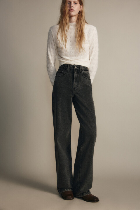 

Джинсы широкие с высокой посадкой, Серый, Джинсы широкие с высокой посадкой