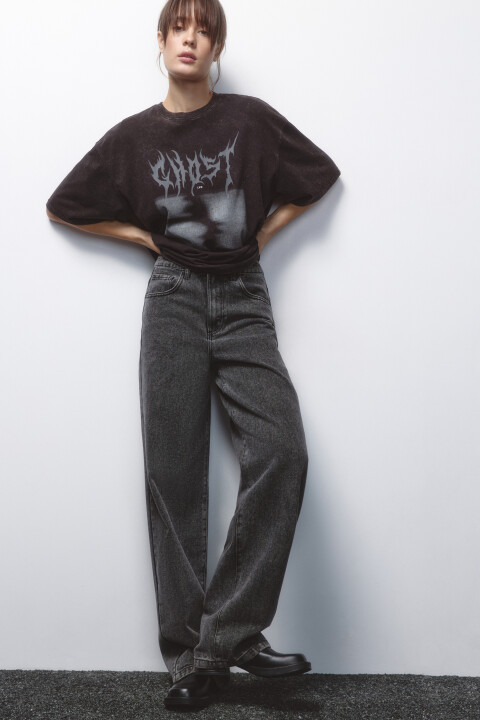 

Джинсы широкие с высокой посадкой, Серый, Джинсы широкие с высокой посадкой