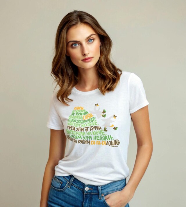 Принт со скороговоркой про гусей в уггах от Гуччи - CO:CREATE