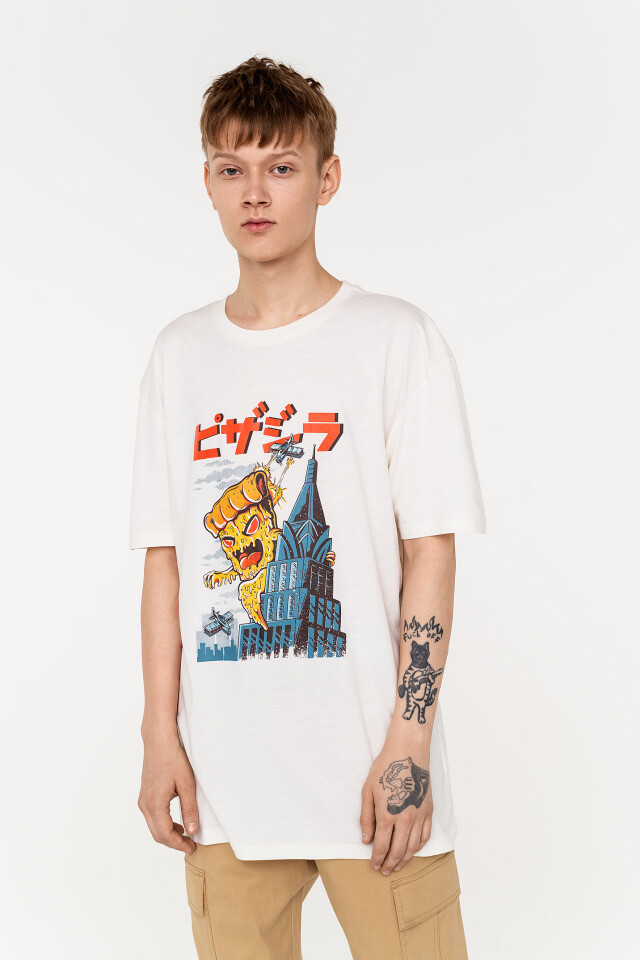 Футболка хлопковая oversize с принтом в японском стиле - цвет белый - 2