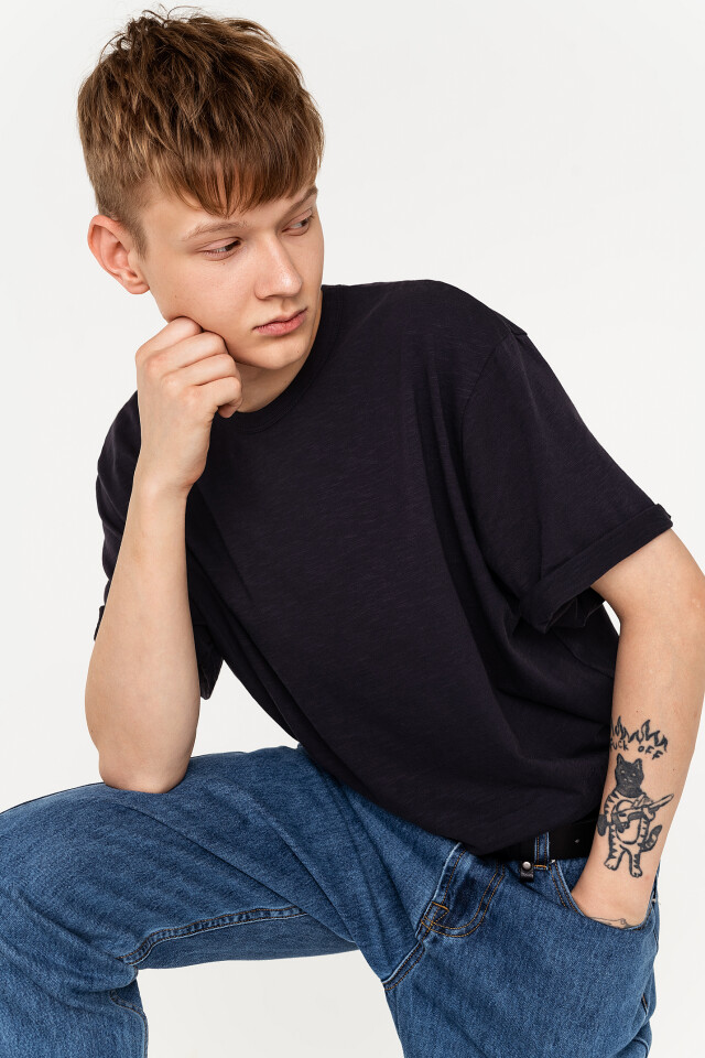 Футболка хлопковая oversize с эффектом потертости - цвет синий - 1