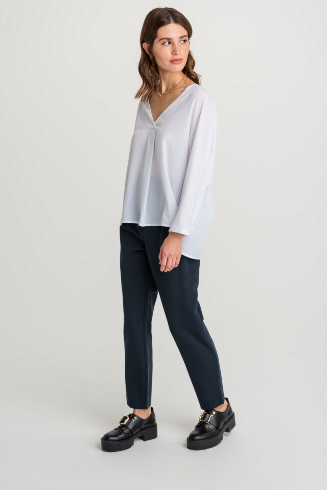 блузка oversize с рукавом 3/4 и треугольным вырезом - цвет белый - 2