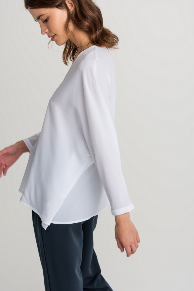 блузка oversize с рукавом 3/4 и треугольным вырезом - цвет белый - 4