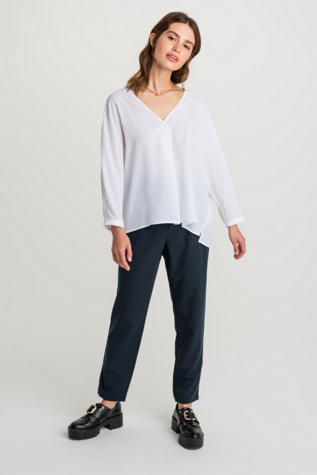 блузка oversize с рукавом 3/4 и треугольным вырезом - цвет белый - 5