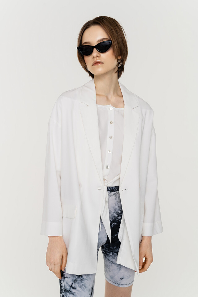 жакет двубортный удлиненный oversize из вискозы - цвет белый - 1