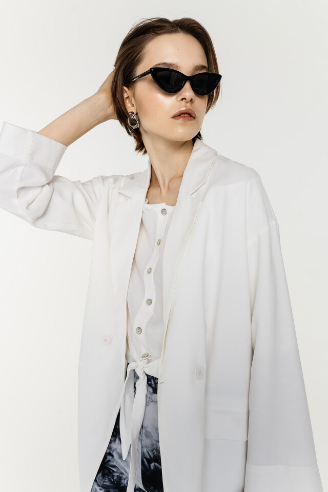жакет двубортный удлиненный oversize из вискозы - цвет белый - 2