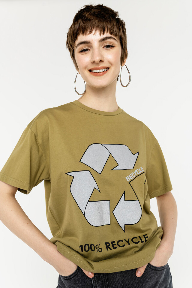 футболка хлопковая oversize со светоотражающим принтом - цвет зеленый - 1