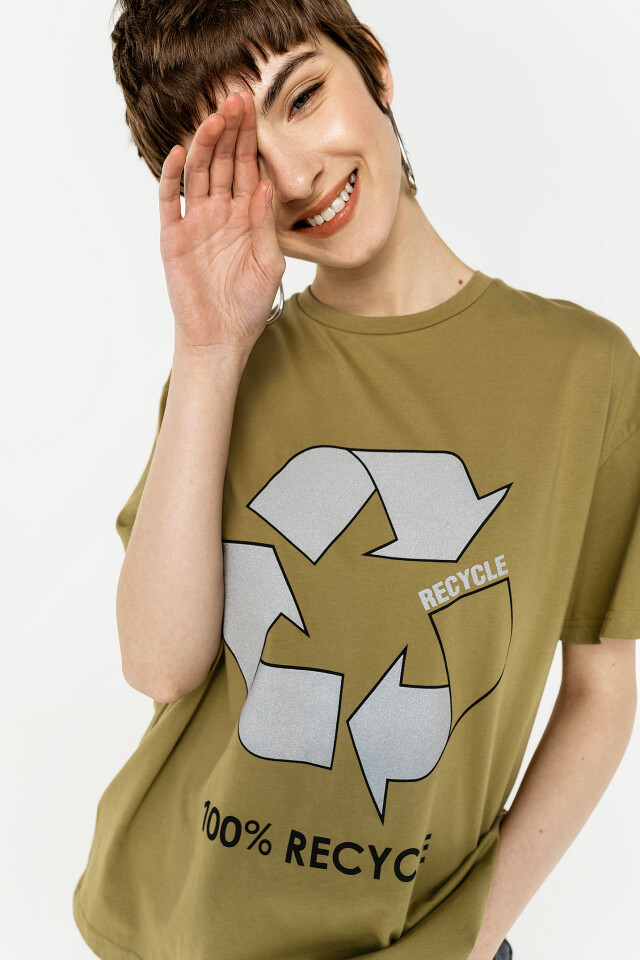 футболка хлопковая oversize со светоотражающим принтом - цвет зеленый - 2