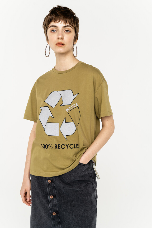 футболка хлопковая oversize со светоотражающим принтом - цвет зеленый - 3