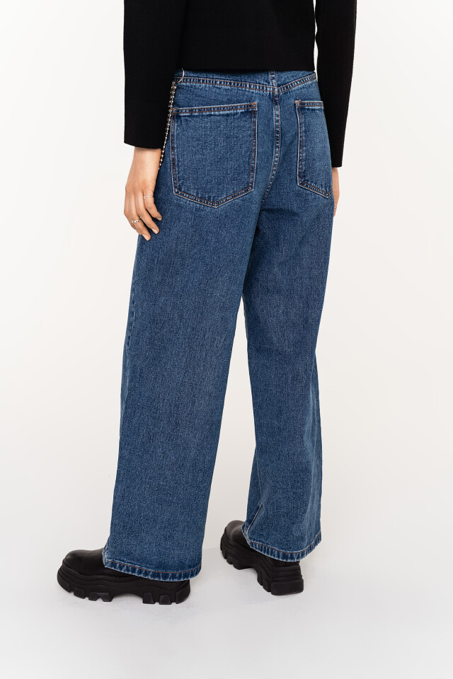 джинсы wide leg с высокой посадкой - цвет голубой - 4