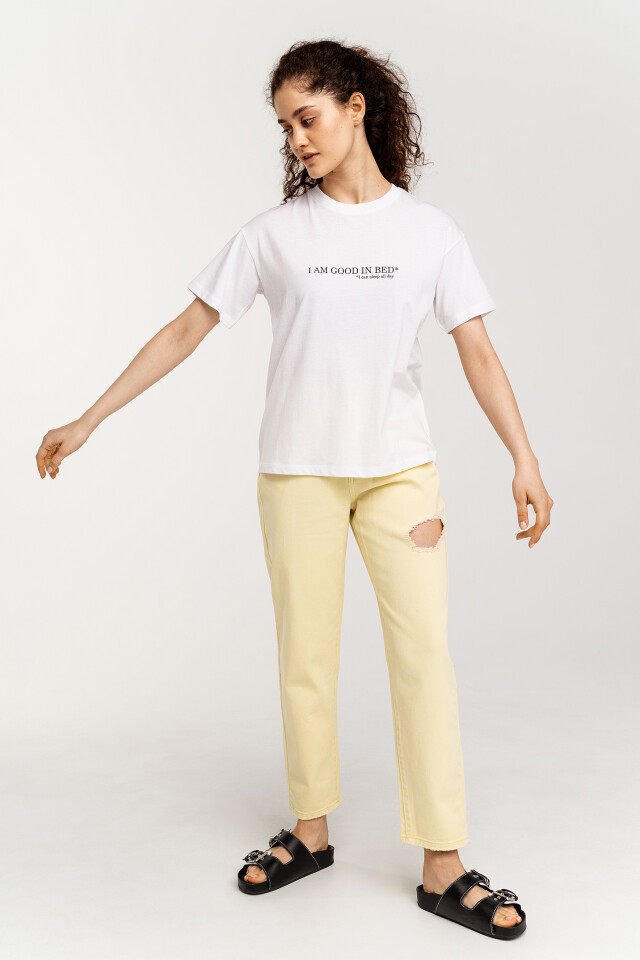 Футболка хлопковая oversize с надписью - цвет белый - 2