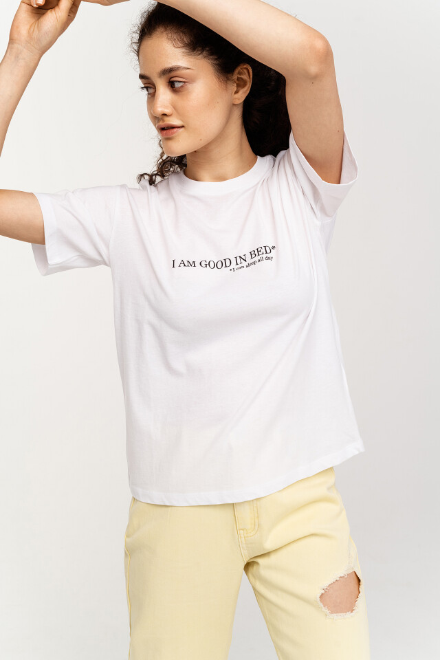 Футболка хлопковая oversize с надписью - цвет белый - 3
