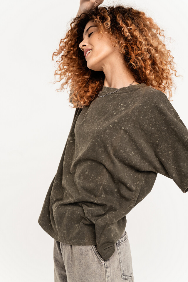 Футболка oversize с эффектом потертости - цвет зеленый - 1
