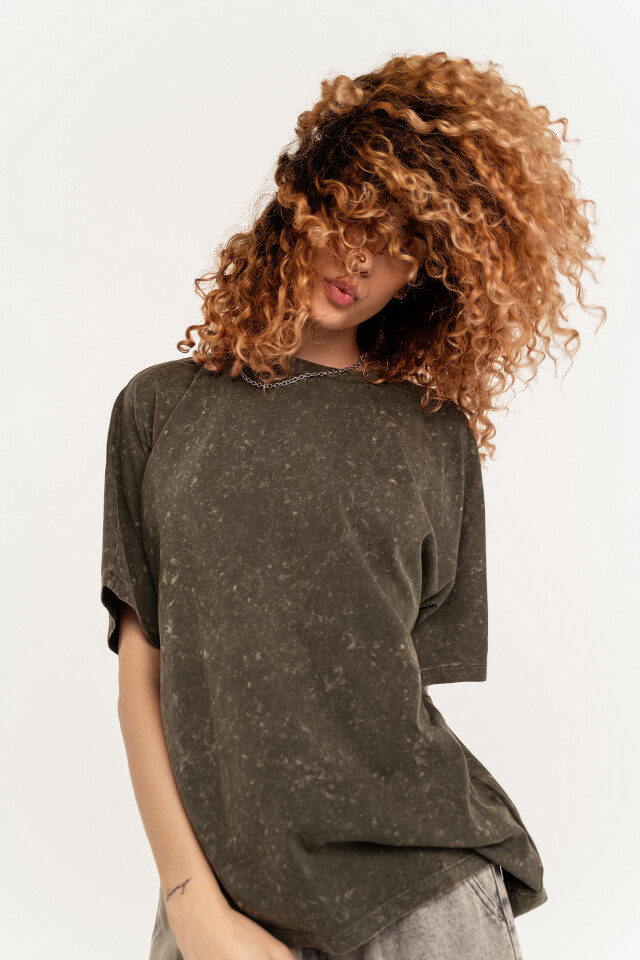 Футболка oversize с эффектом потертости - цвет зеленый - 2