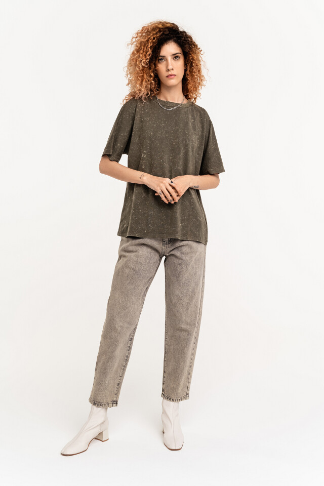 Футболка oversize с эффектом потертости - цвет зеленый - 3
