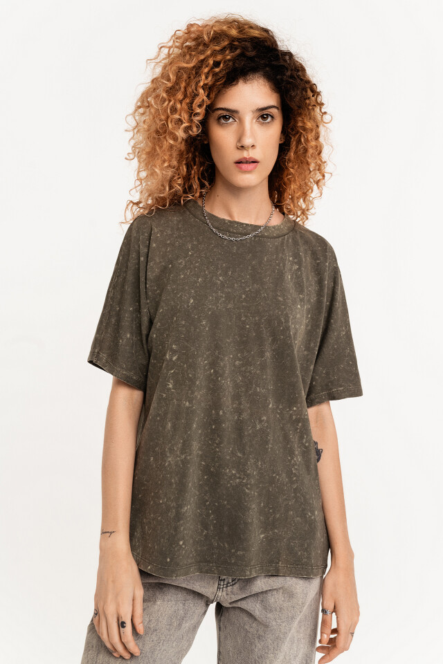 Футболка oversize с эффектом потертости - цвет зеленый - 4